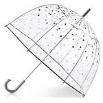 totes Clear Bubble Umbrella with Dome Canopy, Lightweight Design, Wind and Rain Protection, Adults-51, White & Black Dots, Adults - 51" Canopy, Clear Bubble Umbrella with Dome Canopy, Lightweight