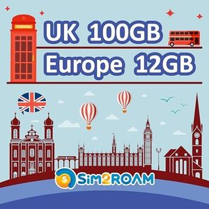 UK + Europe Travel SIM | 30-Day Prepaid | 100GB UK +12GB EU Data | Unlimited Calls & SMS Within Europe | Use in The UK, Switzerland & 30+ EU Countries | No Activation Required