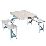 CHALISA Folding Aluminum Picnic Table, Camping Table with 4 Seats and Umbrella Hole, Lightweight Suitcase Outdoor, Portable Camping Chairs for Travel Outing Gathering BBQ & Patio, Garden and Beach