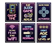 6 Video Game Poster - Printed Neon Gaming Posters, Gamer Quotes Posters Art & Neon Bedroom Gaming Decor, Inspirational Words Quote Poster Wall Gaming Art for Kids Boy Decor Funny Game Prints (12x16)