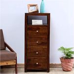 Handwoody Sheesham Wood Chest of Drawers for Living Room | Bookcase with 4 Drawers in Rich Walnut, Brown