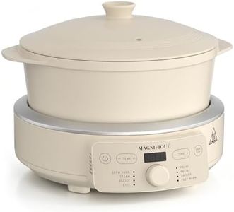 MAGNIFIQUE Slow Cooker, 4.5 Quart 8-in-1 Clay Pot Multi-Cooker, Non-Toxic Slow Cooker with Removable Clay Pot, for Rice, Pasta, Steam & Proof, Nonstick, Oven Safe Pot to 500°F, Oatmeal