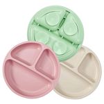 PandaEar 3 Pack Divided Unbreakable Silicone Baby and Toddler Plates - Non-Slip - Dishwasher and Microwave Safe - Silicone (No Lids)