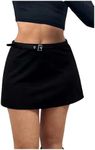 MakeMeChic Women's Y2K Mini Skirt with Shorts Aline Micro Skort Short Skirt Belted Black Small