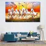 KYARA ARTS seven vastu running horse wall painting (30 inch x 48 inch wooden multiple framed)