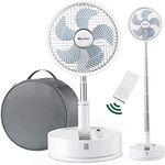 Marchpower Portable Standing Fan with Remote 10" Collapsible Fan Osciallating Foldable Pedestal Floor Fan with Timer, Cordless Foldaway 5-Speed Telescopic Table Fan for Home Trave Picnic Camping