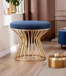 Dence Store Vanity Stool for Makeup Modern Velvet Vanity Chair with Metal Legs Round Ottoman Foot Stool for Living Room Makeup Room Entryway Home Decoration (Blue, 1)