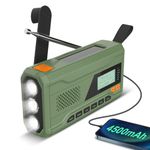 Emergency DAB+ DAB FM Radio - Bluetooth Portable Solar Hand Crank Radio with Rechargeable 4500mAh Battery, Portable DAB Radio with USB Phone Charger, LED Flashlight, SOS Alarm, Headphone Jack (Green)