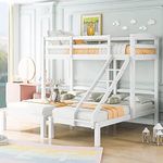 Kayan 3FT Bunk Bed Triple Sleeper with Side Ladder, Solid Wood Children Bed Frame, Suitable for Children and Teens, Easy to Assemble, White