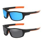 JIANGTUN Floating Polarized Fishing Sunglasses for Men Women, Sailing Boating Gifts Beach Cool Style Glasses, 2 Packs Black/Blue+black/Grey, Medium