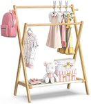 BAMBOOHOMIE Kids Clothing Rack, Small Clothes Rack for Toddler Pets, Kids Dress Up Rack with Storage Shelf & Double Rods, Foldable Kids Clothes Rack for Nursery Child's Room, Regular Size