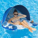 COOLCOOLDEE Pool Float with Canopy,Cup Holder - XL Pool Chair Lounge Float with Adjustable Sun Shade Cover, Drink Holder,Ergonomic Headrest,Inflatable Pool Float for Adults(Deep Blue)