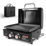 QuliMetal Tabletop Grill Portable Griddle with Hood Non-Stick Flat Top Grill Griddle Propane Grill with Carry Bag 22 Inch, 48,000 BTU, 348 Sq, 2 Burners, Ceramic Coating Cast Iron Pan