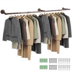 Tanice Clothes Rack Wall Mounted Clothes Rail 178cm Space-Saving Heavy Duty Industrial Pipe Clothes Bar Rack Rustic Hanging Garment Rack for Bedroom, Living room, Laundry Room