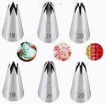 Piping Nozzle Tip, 6 Pcs Large Icing Piping Tips, 1M 2D 2F Cake Cupcake Decorating Tips Set, Seamless Swirl Piping Tips Cake Piping Nozzles Tips Kit, Star Drop Flower Rose Petal Frosting Tip