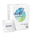 Durex Naturals, Regular Fit, 30 Condoms, Thin, Natural Rubber Latex, With Water Based Lube, Gentle Formula