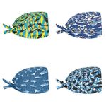 Babrukda 4 Pack Cap with Sweatband Adjustable Tie Back Hat Headgear Xmas Beanie, Novelty Cool Shark, One size