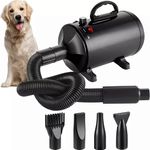 Memows Dog Hair Dryer, 2800W Pet Grooming Hair Dryer, Stepless Speed Dog Blaster Dryer, High Velocity Dog Dryer Pet Dryer Blower with 4 Different Nozzles, Low Noise Hair Dryer for Dogs Cats (Black)