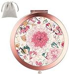 Compact Mirror Dynippy Round Rose Gold 2 x 1x Magnification Makeup Mirror for Purses and Travel Folding Mini Pocket Mirror Portable Hand for Girls Woman Mother - Floral Flower Pattern