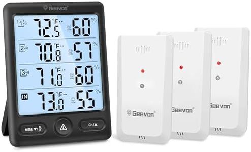 Geevon Indoor Outdoor Thermometer Wireless 3 Remote Sensors, 5-Inch Display Digital Hygrometer Thermometer Temperature Humidity Monitor with 8S Backlight, Battery-Powered (Black)