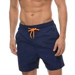 Qrity Men's Swim Shorts Board Shorts Beach Pants with Pockets Swimming Waterproof Quick Dry Surf Soft Mesh Lining Beach Shorts, Adjustable Drawstring -M Navy Blue