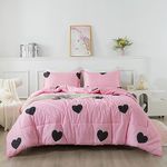 Caressma Love Pattern Girls Pink Comforter Set Full Size, Blush Pink Cute Love Heart Sexy Comforter Bedding Set for All Seasons, Geometric Microfiber 3 Pieces Comforter Set with Pillowcases