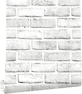 Cohoo Home Brick Wallpaper Peel and Stick Wallpaper Brick 120”×18” Faux 3D White Gray Brick Wall Paper Grey Self Adhesive Removable Wallpaper Brick Contact Paper for Walls Backsplash Bedroom