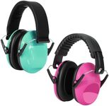 Kriogor 2 Pack Ear Defenders Children, 26dB SNR Noise Cancelling Ear Defenders Kids Ear Protection Earmuff, Soft Ear Protectors Headphones Adjustable for Autism Airplane Study Work (Mint and Rose Red)