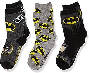 BATMAN boys Batman 3 Pack Crew Casual Sock, Black Assorted, Shoe Size 3-8 US