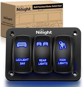 Nilight - 90105C 3 Gang Aluminum Rocker Switch Panel 5 Pin ON/Off Pre-Wired Toggle Switch Panel with Rocker Switch Holder 12/24V for Marine Boat Car ATV UTV, Blue