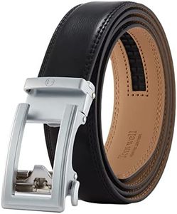 Tonywell Ratchet Belt, Mens Leather Belt, Adjustable Belts 1 3/8" Wide Comfort Click Buckle, Traditional Look without Holes, Black Belt Silver Buckle Men, 32" to 45" Waist Adjustable