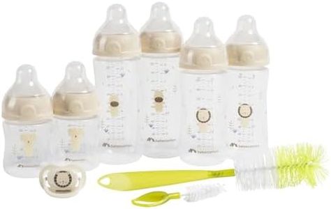 Bebeconfort Physio Air Kit complet biberons, Essentiels alimentation au biberon, 0 mois+, 6 biberons, tétine et goupillon 2-en-1, tétine de forme physiologique, design anti-coliques