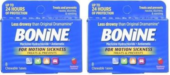 Bonine for Motion Sickness Chewable Tablets, Raspberry Flavored, 8 Each (Pack of 2)