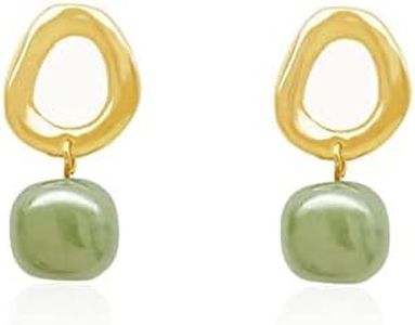 LOOYUUPEE Minimalist Natural Green Hetian Jade Beaded Pendant Stud Earrings Gold Circle Drop Good Luck Ear Jewelry Studs Gift for Women Mom Lover Her (925 Sterling Silver with Gold Plated)