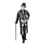 MENS SKELETON SUIT FANCY DRESS COSTUME PLUS SKELETON PRINT TIE AND TOP HAT - MENS HALLOWEEN COSTUME - SIZE: LARGE