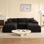 EJC 106.3” Sectional Couches for Living Room, Set of Cloud Couch, Modular Sectional Sofa, Convertible Sofas Bed, Deep Seat Sofa, U Shaped Cozy Sofa Furniture Set, Corduroy, Black