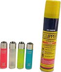 KOFY Nylon Clipper Bundle Pack- 4 Rugged Transparent Lighters With 1 No. Clipper Gas Refill Can 100Ml