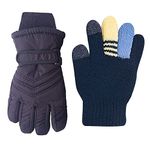 kimmyku 2 Pairs Kids Chidren Toddler Boy Girls Winter thermal gloves Snowproof Waterproof Snow Ski Gloves Mittens Black Navy Pink 3 4 5 6 7 8 9 10 year old