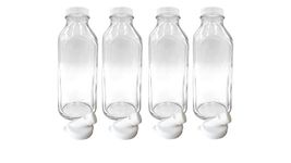 The Dairy Shoppe Heavy Glass Milk Bottles - Jugs with Lids and Silicone Pour Spouts - Clear Milk Containers for Fridge - Reusable Glass Milk Jug Dispenser - Made in USA (33.8 oz, 4 Pack)