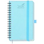 BEZEND Pocket Calendar 2025 for Purse Spiral Bound 3.5" x 6", 2025 Pocket Planner Daily Weekly & Monthly Small Agenda with Self-Adhesive Pen Holder, Vegan Leather Softcover - Sky Blue