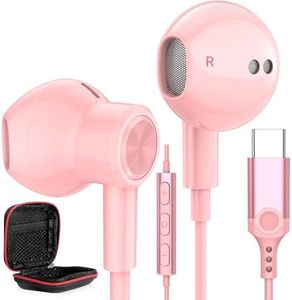 USB C Headphones Wired for iPhone 16 15 Pro Max Google Pixel 6 6A 7 7A 8 9, Corded Type C Stereo Earphones Magnetic Earbuds with Mic Girls for Samsung Galaxy S24 S23 Ultra S22 Plus S21 FE Oneplus Pink