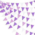 32 Ft Purple and White Pennant Banner Lavender Fabric Triangle Flag Lilac Cotton Bunting Garland for Wedding Bridal Baby Shower Birthday Engagement Bachelorette Lavender Party Decorations Supplies