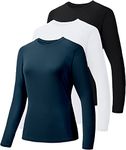 HIBETY 3 Pack Women's UPF 50+ Sun Protection Shirts, Workout Gym Long Sleeve Shirts, Quick Dry Tops（Black/White/Navy-05-S）