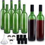 GUANENA 8 Pack 750ml Glass Wine Bottles, 25oz Green Glass Bottles with Cork Lids and PVC Shrink Capsules, Empty Home Brewing Wine Bottles with Funnel for Wine Making, Limoncello, Mead, Liquor