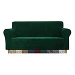 CMAKER Velvet Sofa Covers Couch Cover 2 Seater Stretch Couch Cover with Non Slip Elastic Bottom Furniture Protector Sofa Slipcovers Couch Cover for Pets(2 Seater,Dark Green)