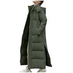 Long Padded Jacket Women Winter Extra Long Down Jacket With Hood Side Split Thicken Warm Coats Pocket Hooded Puffer Overcoats Solid Loose Fit Down Hacket Windproof Quilted Jacket Army Green M