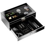 ProCase Wooden Men's Jewelry Box, 2-Tier Watch Holder and Sunglasses Box Organizer for Men, Display Cases with Clear Glass Top and Storage Drawer -Black