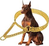 Gold Dog Chain Collar Stainless Steel 18K Gold Collar Adjustable Walking, Metal Cuban Link Chew Proof Double Row Chain for Large Small Medium Dogs