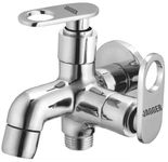 JAGGER JAG707 Full Brass 2 in 1 Bib Cock Taps for Bathroom with Foam Flow Chrome Plated Used for Washing Machine and Toilet Faucet with Wall Flange and Teflon Tape (OREO)