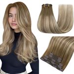 Easyouth Clip in Human Hair Extensions 20 Inch Balayage Clip in Hair Extensions Real Human Hair Dark Brown to Light Brown and Medium Blonde Ombre Real Hair Clip in Extensions 70g 5Pcs